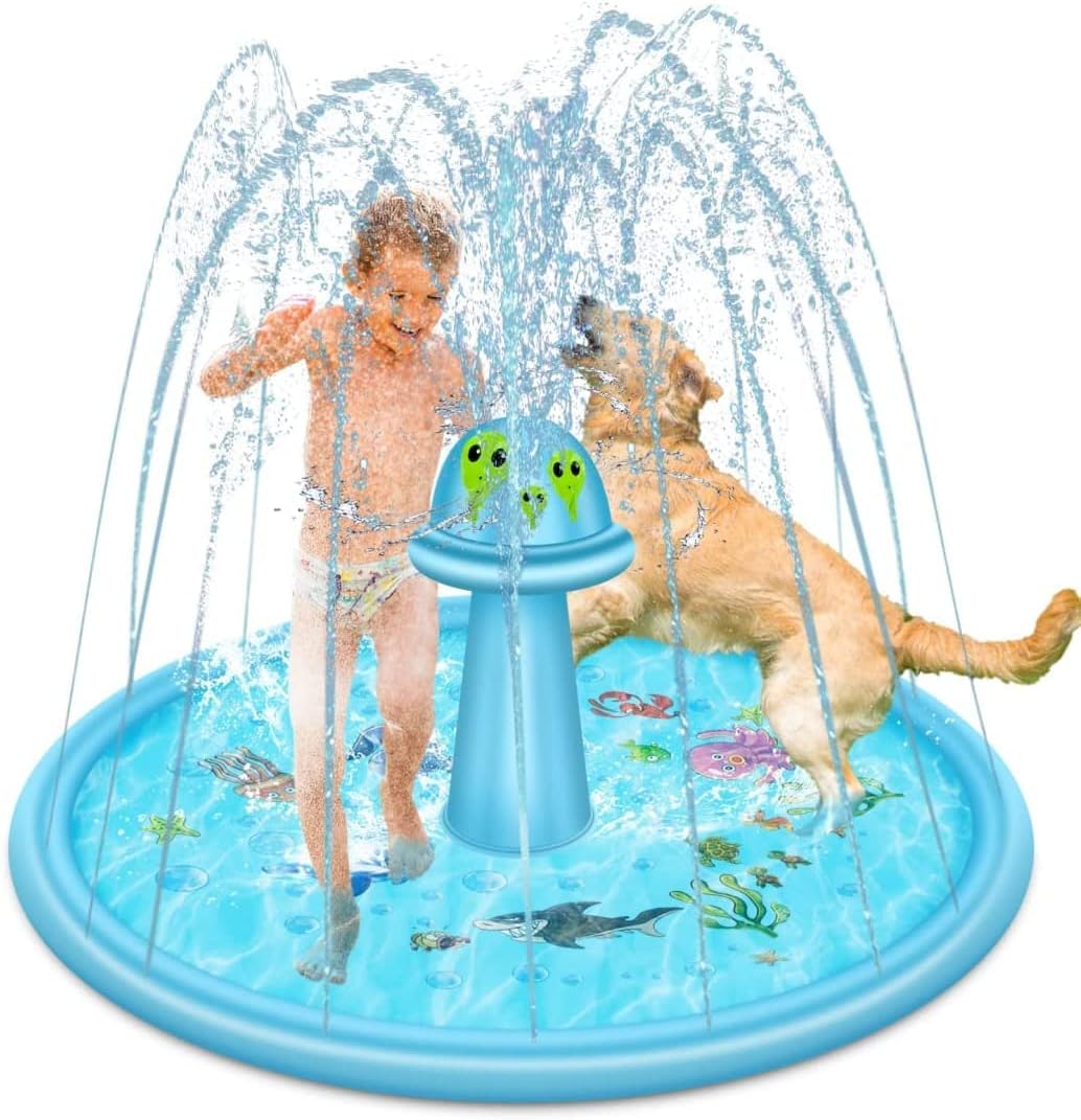 GOTSEVEN Pad 69'' Sprinkler for Kids Outdoor Water Toys Water Toys GOTSEVEN Pad for Kids & Dogs with Rotating UFO Summer Toys Kids Sprinkler for Backyard for 1 2 3 4 5 6 7 Years Old Boys Girls Blue