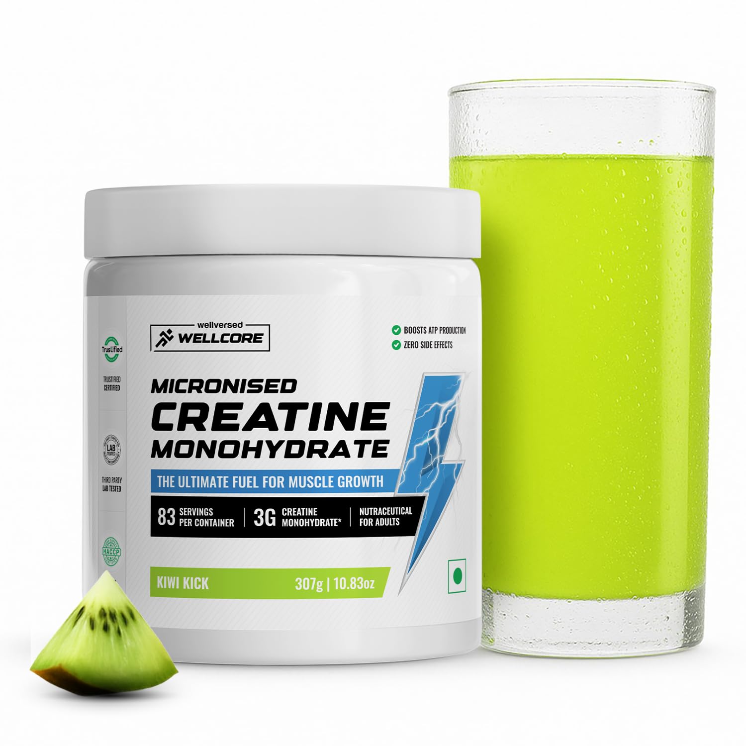 Wellcore Pure Micronised Creatine Powder (83 Servings, Kiwi Kick) For Enhanced Muscle Strength With Rapid Absorption | Creatine Monohydrate | Wellcore Creatine Flavoured - 307g