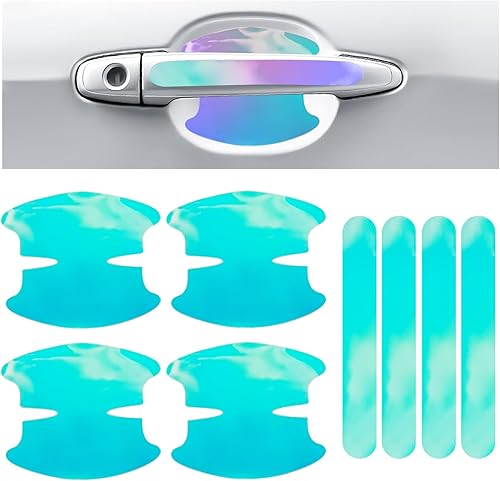 8 calcomanías protectoras para manija de puerta de automóvil, deslumbrantes protectores reflectantes de borde de puerta de automóvil, accesorios