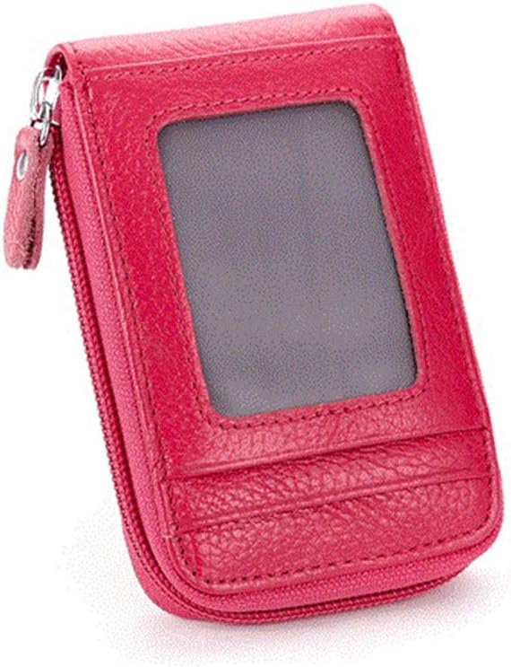 BAKUN Premium Leather Slim Zipper Business/Credit Card Wallet Case Holder with Clear Photo Slot, Security Travel Wallet(Red)
