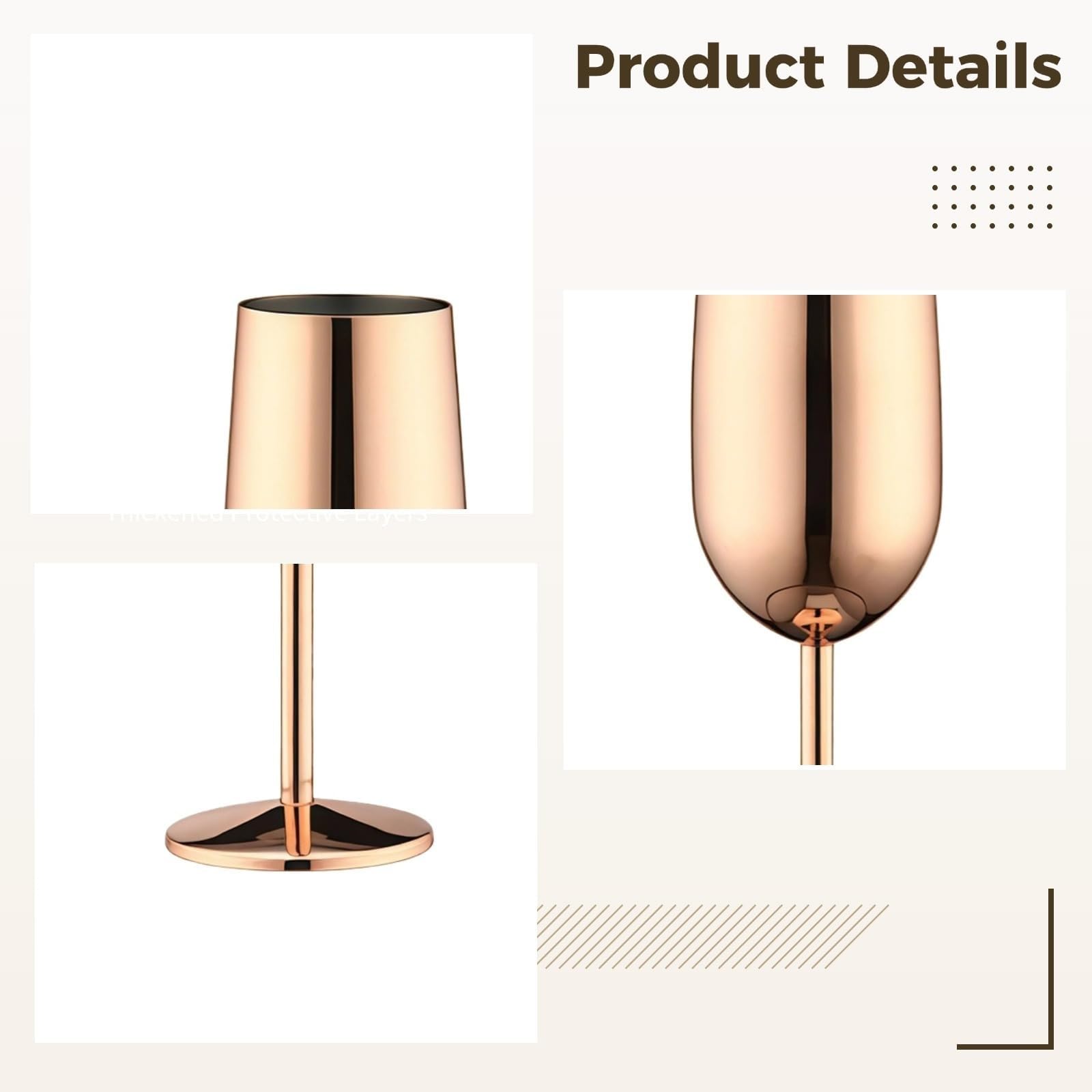 Juego de 2 copas de champán de 8,8 oz (260 ml), copas de boda de acero inoxidable de oro rosa irrompibles, tallo alto Vaso para bebidas