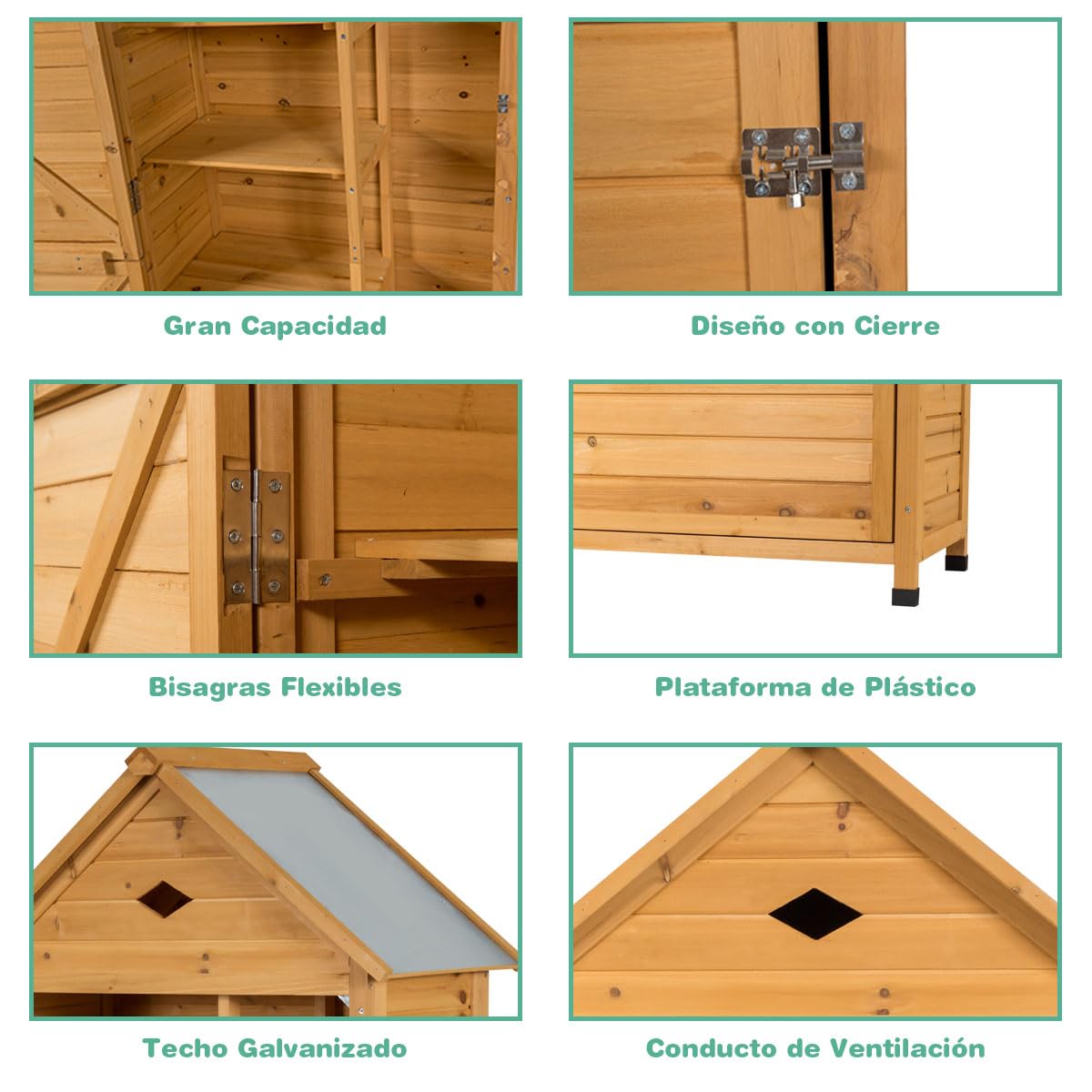 COSTWAY Caseta Jardin Exterior de Madera, Cobertizo Jardin Exterior con 5 Estantes y 2 Puertas con Cerradura, Armario para Herramientas con Techo Impermeable para Jardín Balcón Terraza (80x45x177cm)