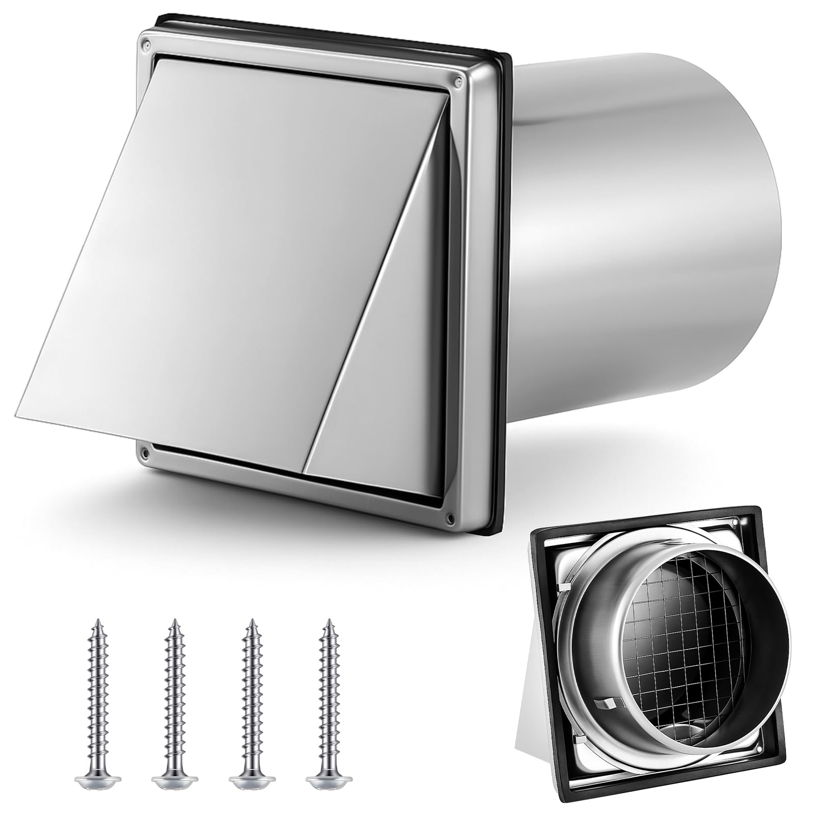 Gisafai 6 Inch Outside Dryer Vent Cover for Outdoor Exterior Walls, Silver
