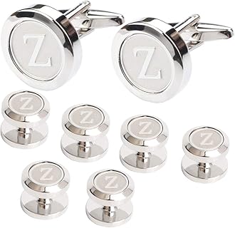 Mens Cufflinks and Studs Tuxedo Shirts Business Wedding Initials Alphabet A-Z Gift Set
