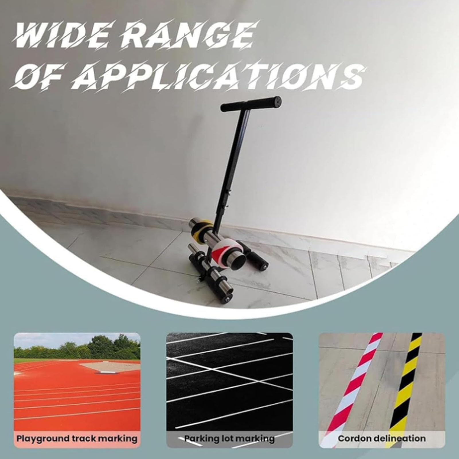 Machine à coller le ruban adhésif - Applicateur de sol à pousser à la main avec distance réglable de 4 à 28 cm, parfait pour les terrains d'asphalte, béton et de basket-ball, comprend un kit de cercle