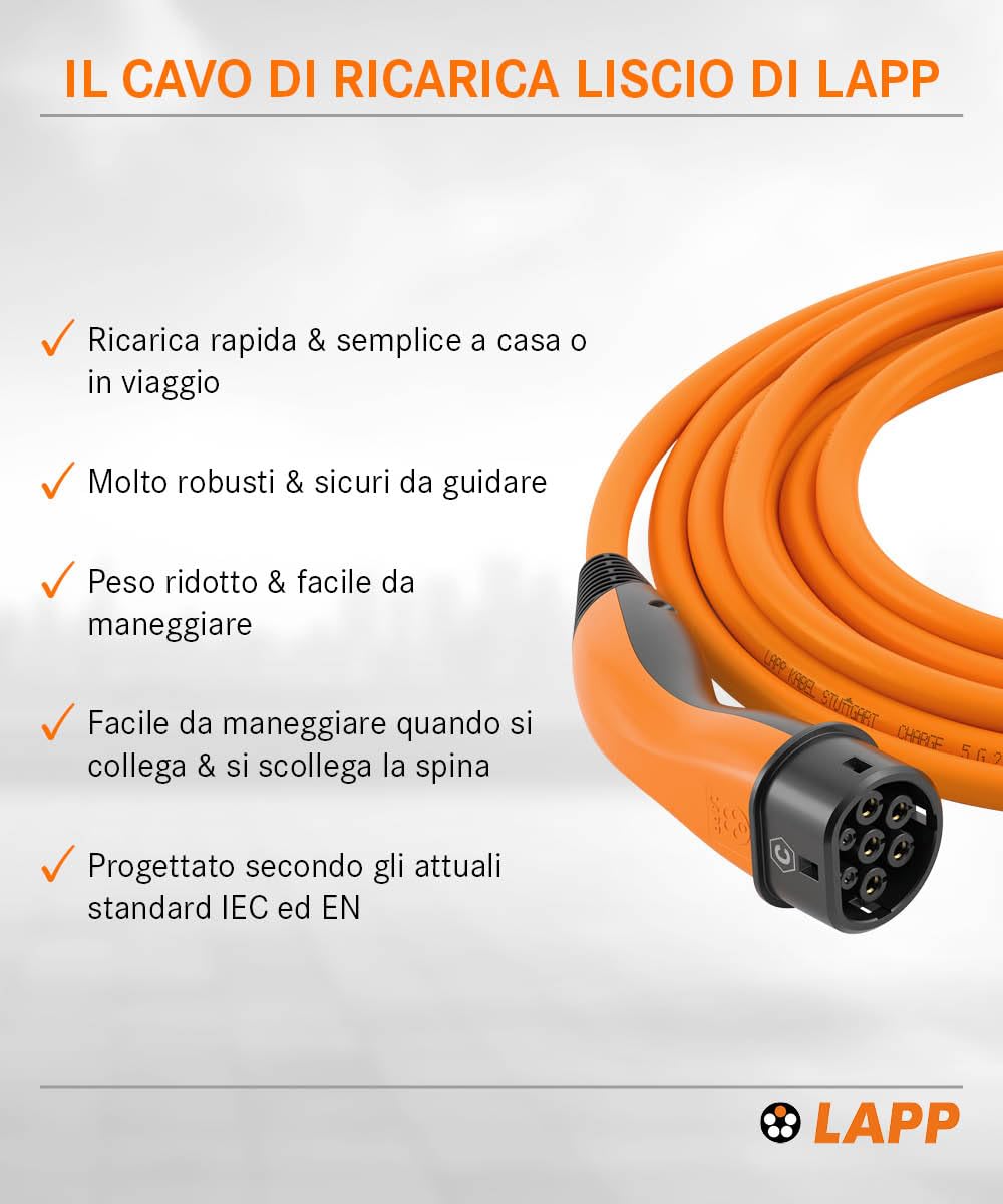 LAPP MOBILITY Ladekabel Typ 2, bis zu 11 kW, 7 m, Orange (61790)