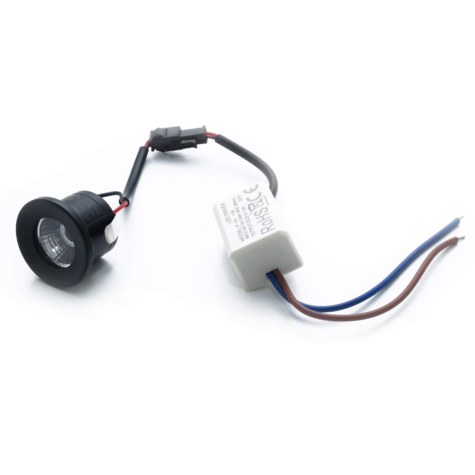 Foco LED mini spot negro 1 W empotrable redondo 28 mm luces escaleras escalones estantes 230 V