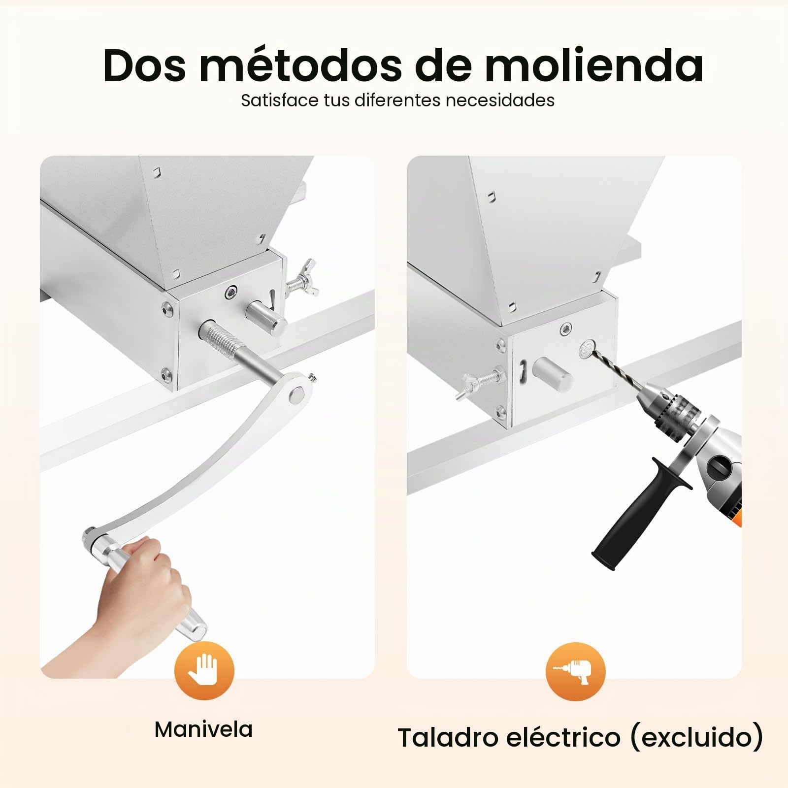 Trituradora de cereales manual de 4 l, molinillo de granos, molino doméstico, 26 cm, 2 rollos de molino de malta regulable 8 lbs/min, trituradora de cereales para moler cebada, trigo y otros granos