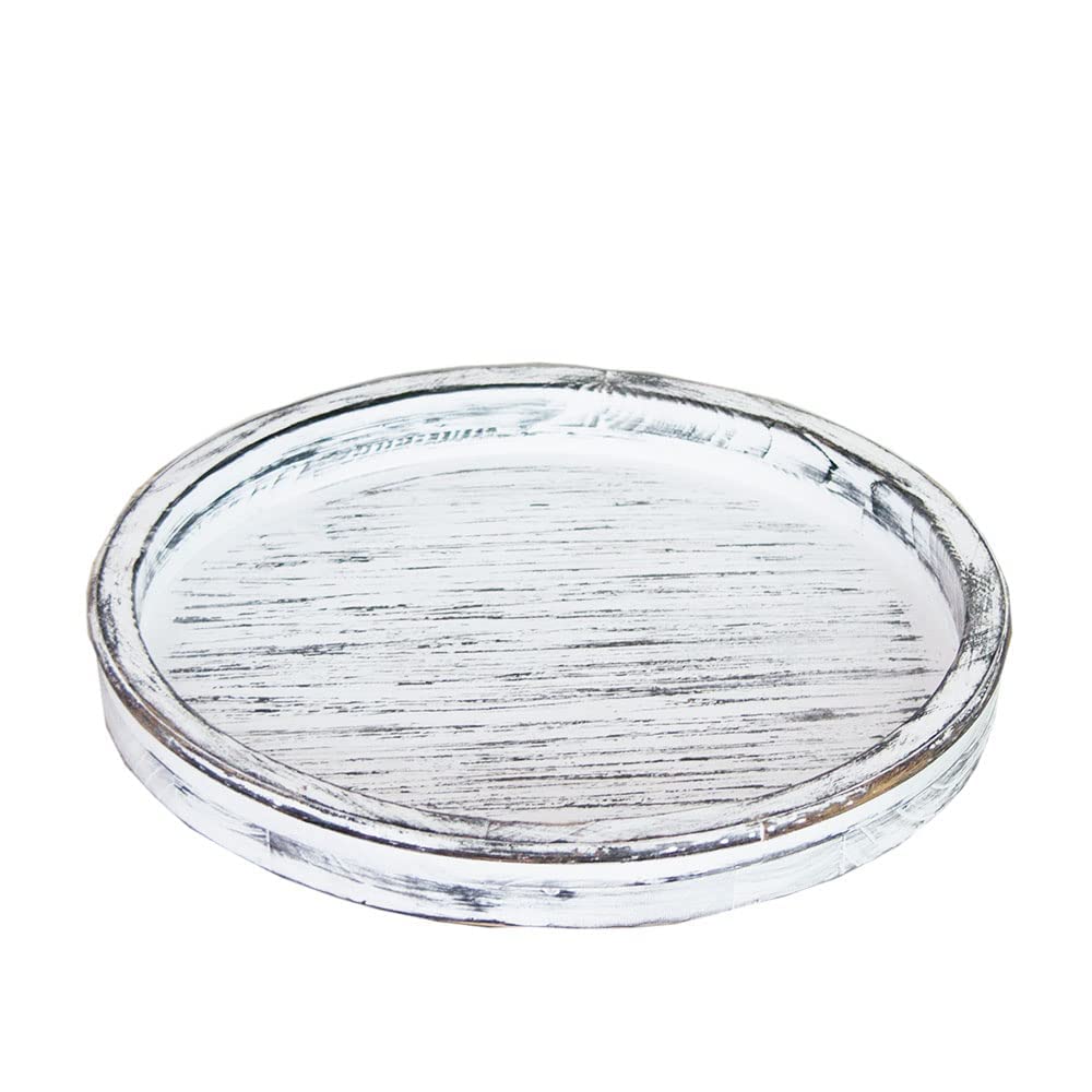 Juleduo Rustic White Round Wood Lazy Susan Distressed Tray-Distressed Farmhouse Turntable Tray, Cabinet Organizer, and Dining Table (Round)