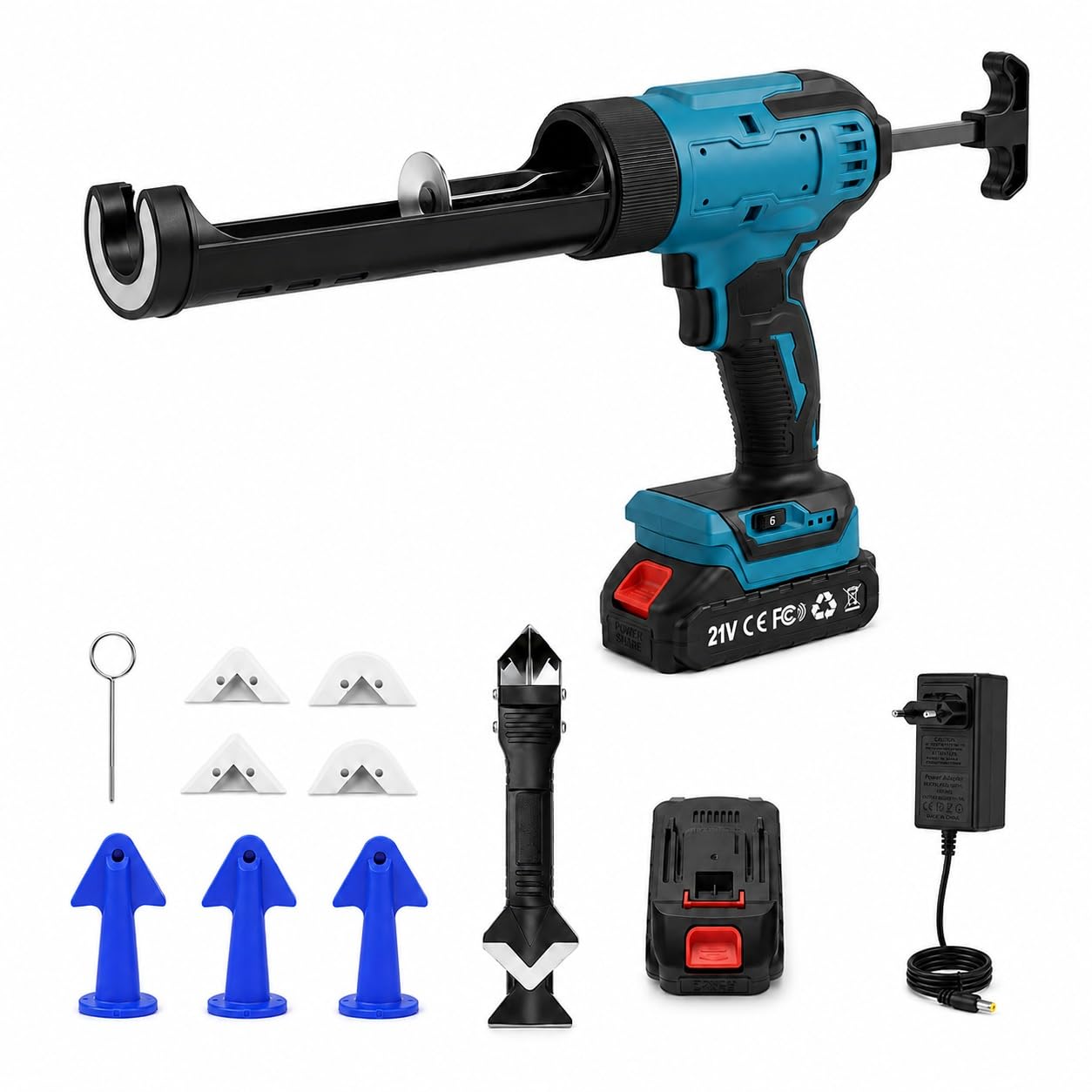 Pistolet à Cartouche Électrique sans Fil avec Lumière LED | Pistolet Silicone Electrique,Force de Poussée 600 kg,6 Vitesses Réglables,pour Cartouches de 300ml