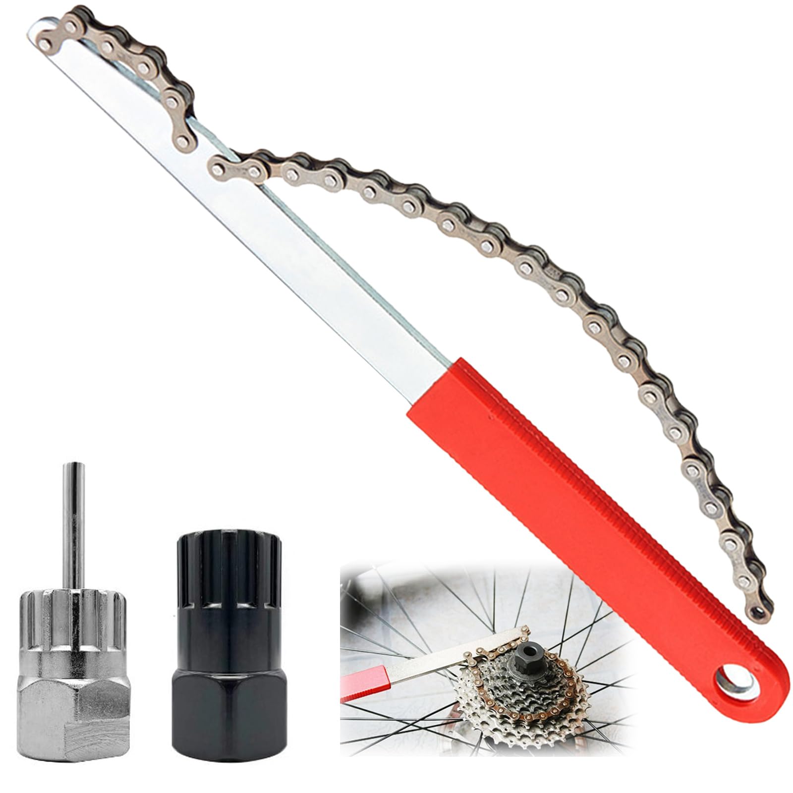 3 Pcs Bicycle Chain Repair Tools Kit for 6 7 8 9 10 11 Speed Cassette Freewheel, Professional Bike Cassette Lockring Removal Tool, Chain Whip Wrench for Cyclists,Crank Extractor,Chain Sprocket Remover