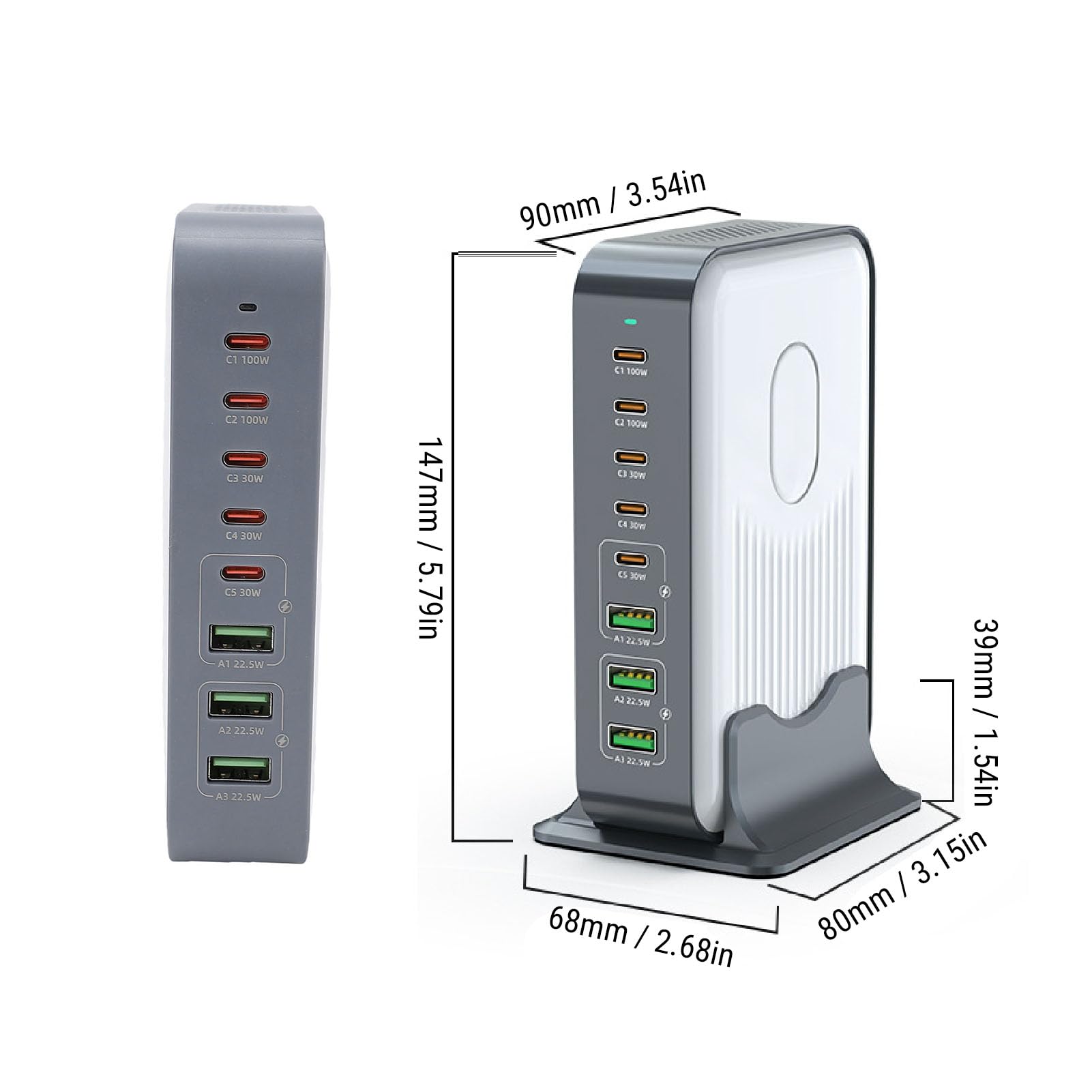 Jectse Caricatore USB C da 200 W, Hub di Ricarica Rapida con 8 Porte USB, Stazione di Ricarica Universale per Telefono Desktop per più Dispositivi Elettronici, Tablet, Laptop (Spina europea)