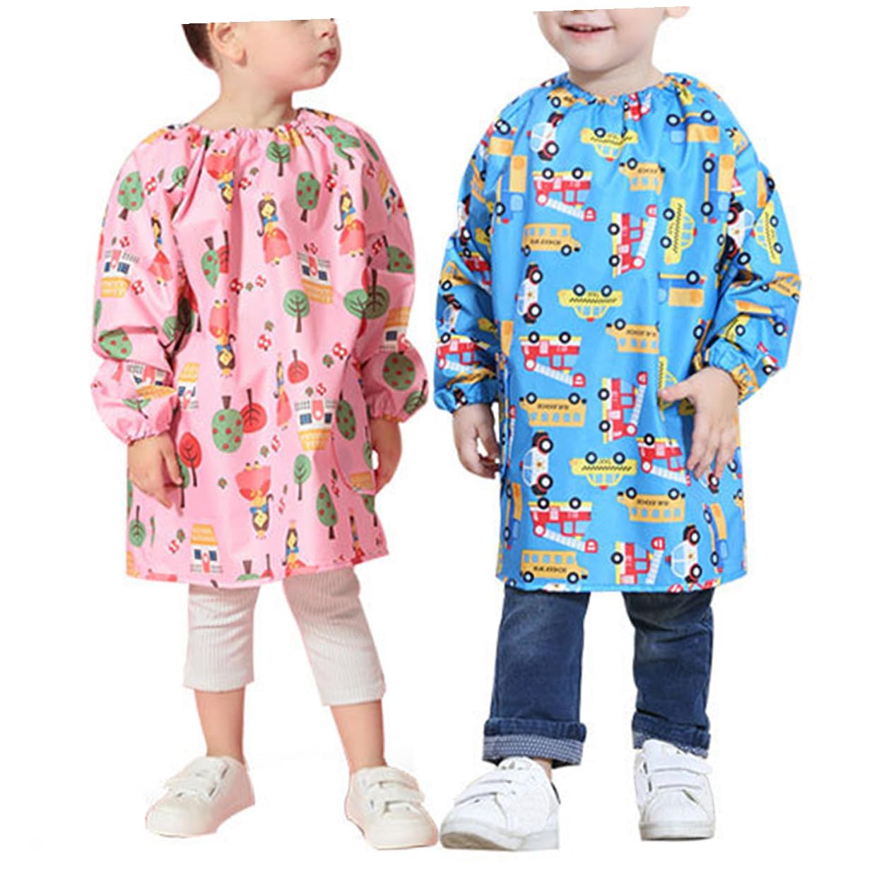 YARNOW Grembiule da Pittura per Bambini Rosa Maniche Lunghe in Poliestere Resistente alle Macchie per Protezione Abiti Durante Pittura e Disegno