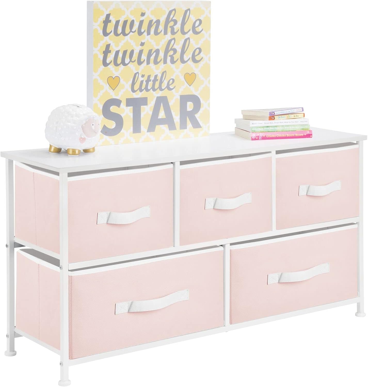 mDesign Wide Steel Frame/Wood Top Storage Dresser Furniture