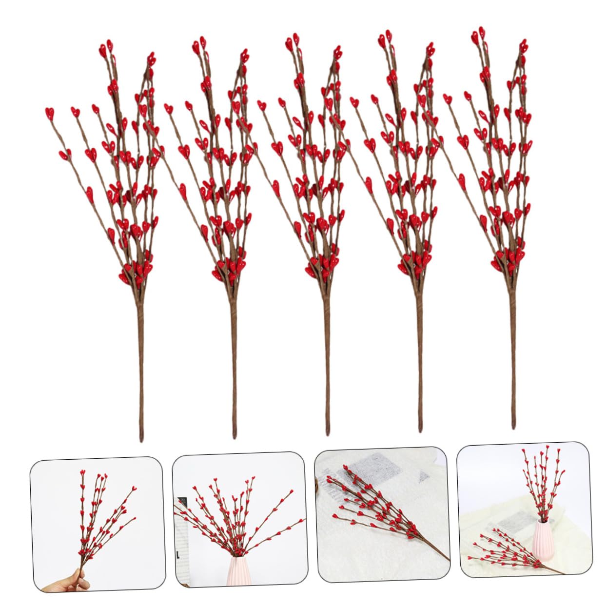 TOPBATHY 15 Pièces Branche De Baies Artificielles Décorations Rouges Décor De Noël Ornements De Noël Fausses Tiges De Baies s De Houx De Fausses s Arbre De Pics De s