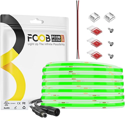Miniatura 40 de Tira de luz LED COB de 16.4 pies, IP65, impermeable, DC12V, 3000K, blanco cálido, regulable, 320 LEDs/m, luces uniformes flexibles de alta densidad