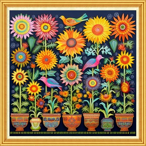 Image of Foxhool Stamped Cross Stitch Kits,11CT Printed Cross Stitch Pattern Full Embroidery Kits for Beginner Needlepoint Kits-Magic Flower Bonsai 18x18 inch