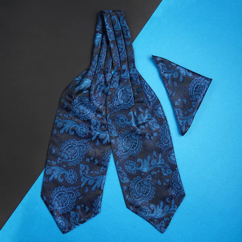 Axlon Tie for Men – Micro Silk Neck Ties Set with Cufflinks Flower Pin, Pocket Square & Black Gift Box, Combo Necktie Sets for Office Wear, Formal Suits & Weddings (Bright Blue, AscotCr-21) - Image 2 thumbnail