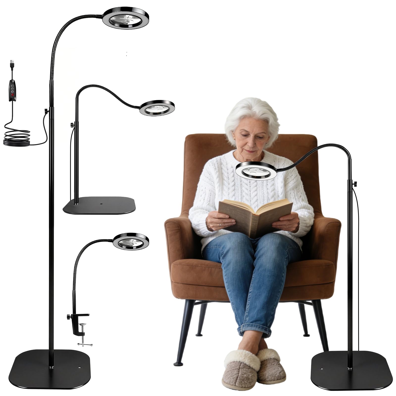 Loupe avec lumière et support, 10 loupes sur pied avec éclairage et trépied, loupe 3 en 1, 3 modes de couleur, convient pour la lecture et le dessin