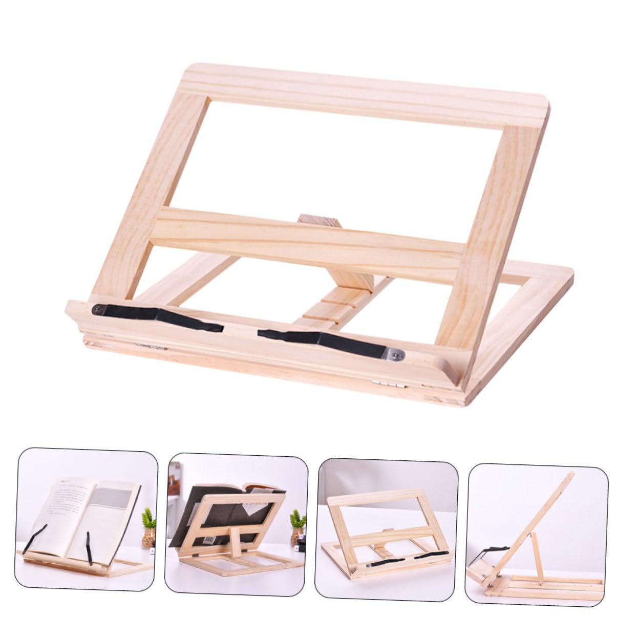 Soporte para Libros Ajustable de Madera Beige para Lectura