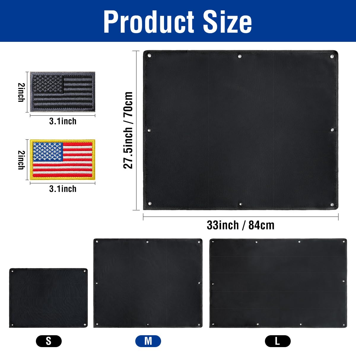 AXEN Tactical Patch Display Panel Holder Board, Military Patches Display Organizer for Collection Army Combat Morale Emblems, Black Middle Size