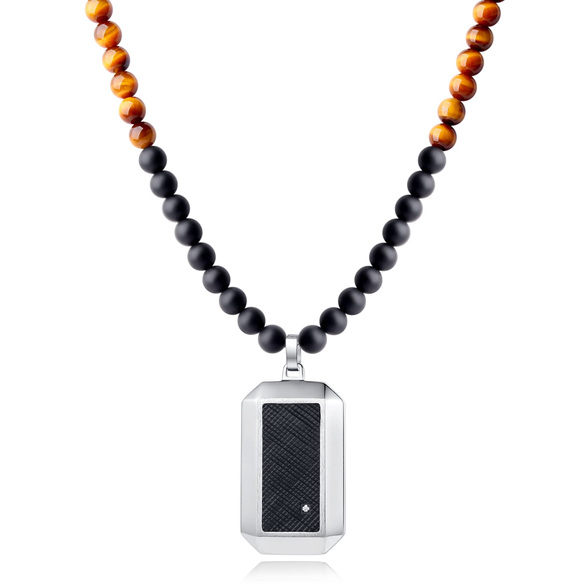 GAVUCollar para Hombre en Acero Inoxidable y Piedras y Cristales Naturales con Colgante de Chapa Militar