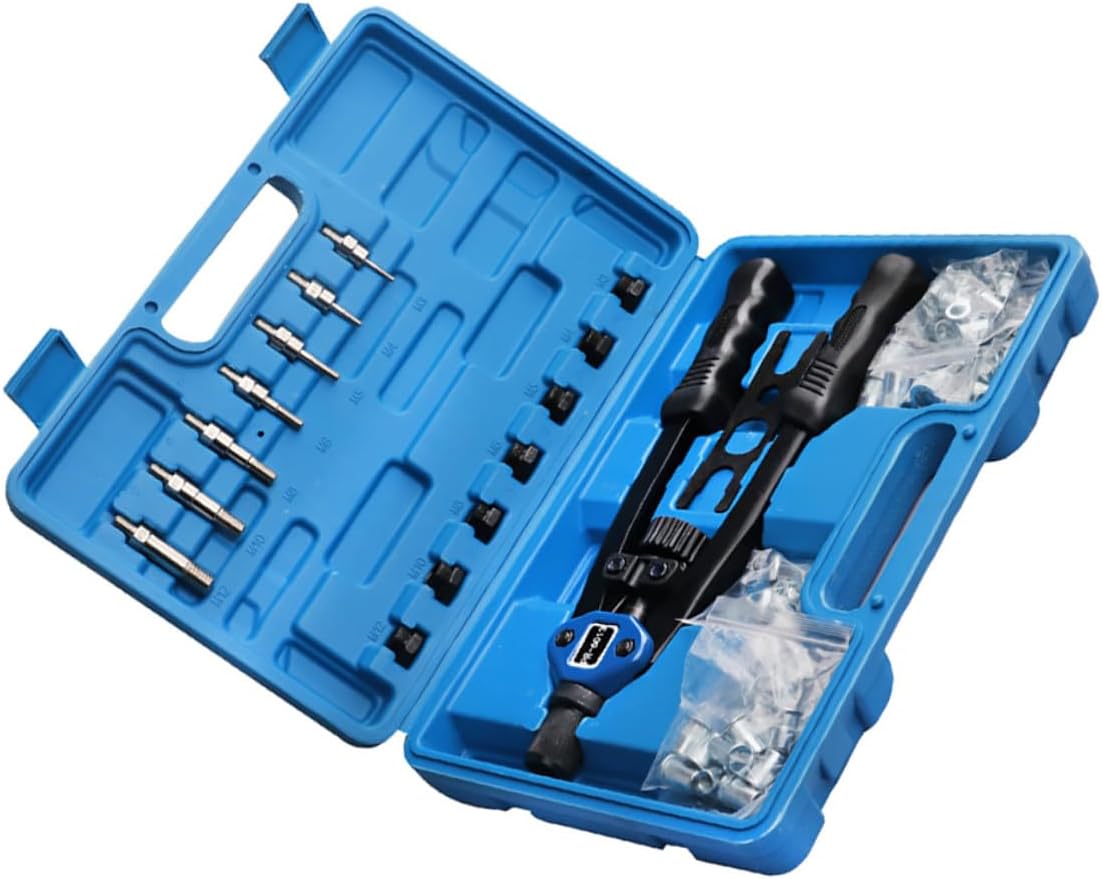 BETOOKY 140pcs Manual Rivet Nut Tool Kit M3 to Large Size Heavy Duty Hand Riveter Setter with Plastic Carrying Case for Automotive Repair and Industrial Use