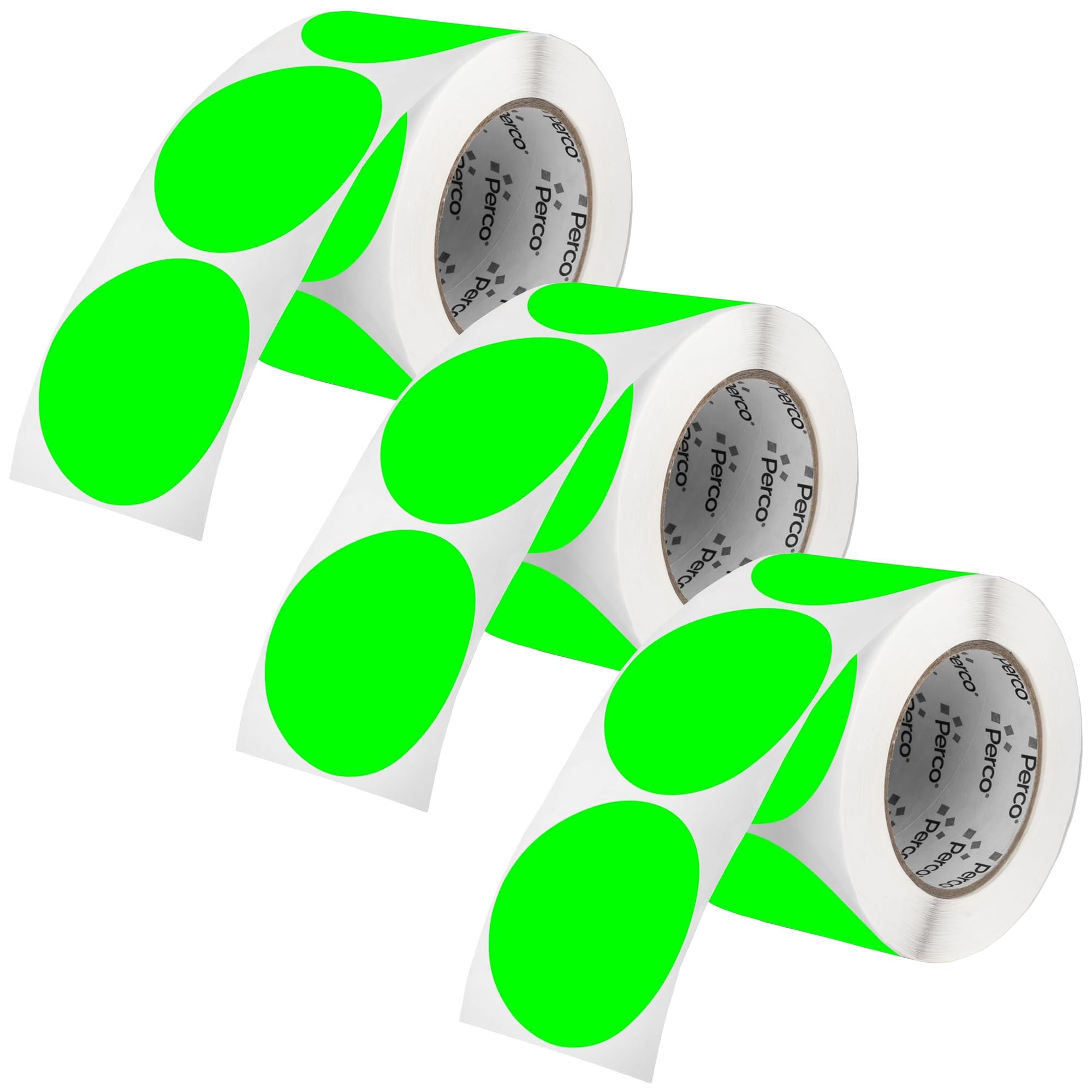 Perco Fluorescent Green 3-Inch Round Circle Dot Sticker Labels - Multi-Roll Pack (3 Rolls, 500 Labels Each) - Permanent Adhesive, Vibrant Colors,