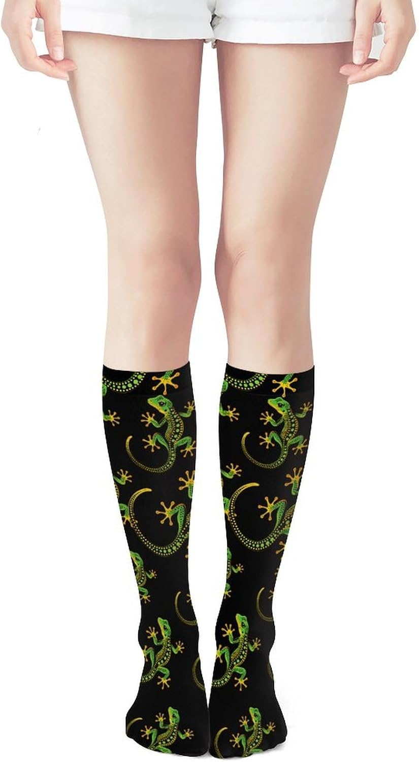Green Gecko Women Knee High Socks Novelty Thin Thigh Long Stockings Tube Sock Dress Casual