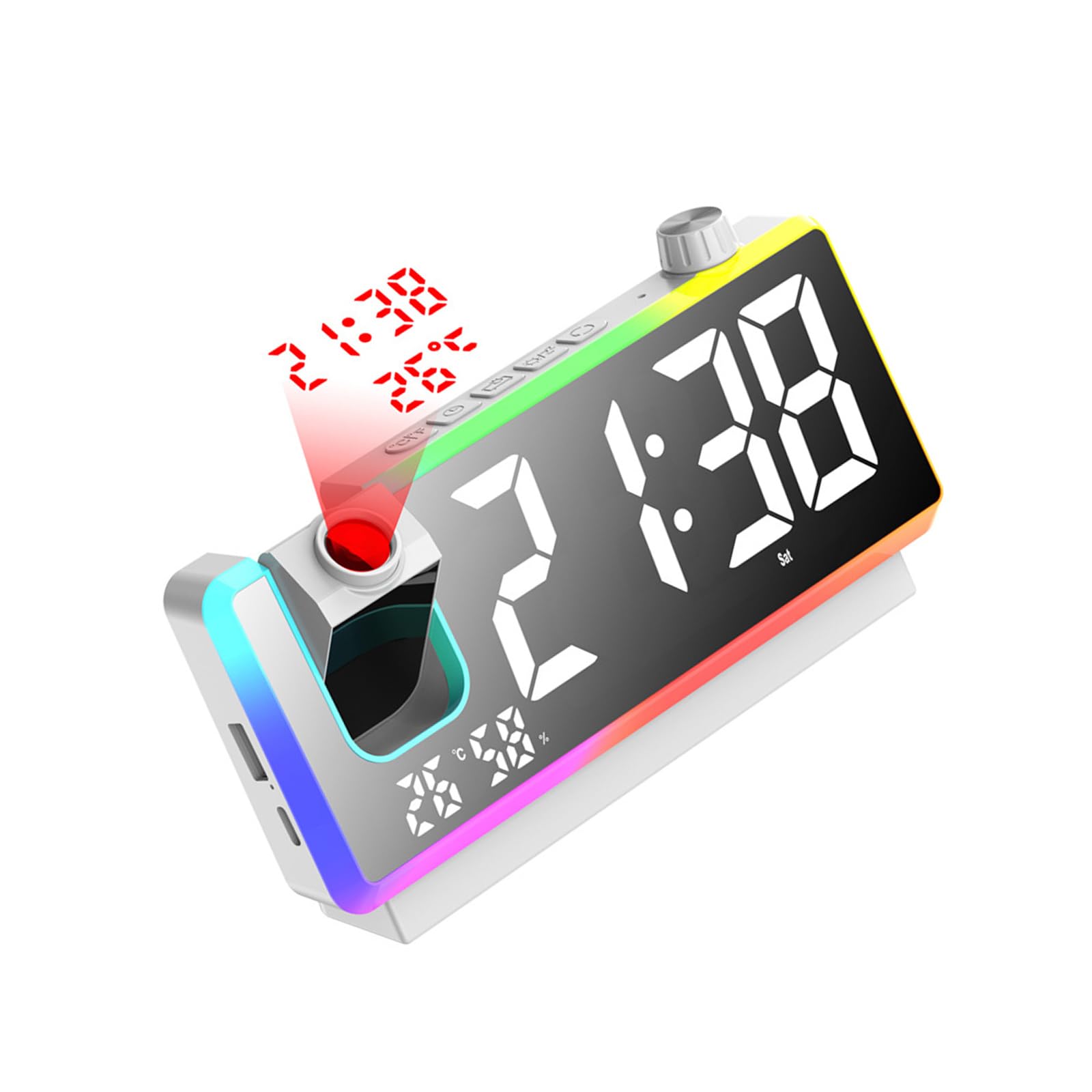 RGB Alarm Clock with Wall Projection, Alarms, Temperature/Humidity LED Digital Clock with Temperature Transducer