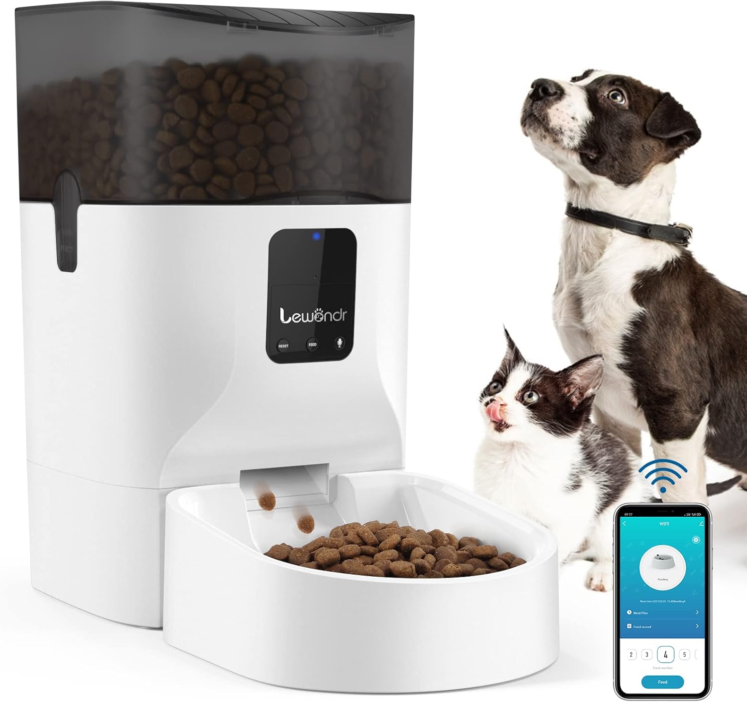 Lewondr Automatic Cat Feeder, 7L 2.4G WiFi Dog Feeder Pet Food Dispenser with 10s Voice Recorder, Timed Feeder with Locking Buckle Lid,…