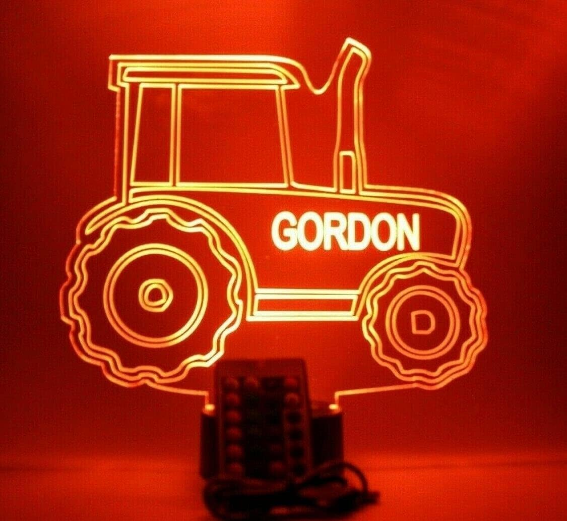 Tractor Shape Design Engraved Captivating Handmade Personalized Farm Construction Hauling Pulling Farming Tractor Night Light Up Table Lamp LED - It's WOW, 16 Color Changing Options With Remote