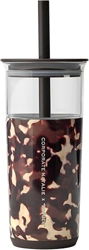 REDUCE Aspen - Vaso de vidrio aislado al vacío de 20 onzas con tapa y popote extra ancho, mantiene las bebidas frías durante 12 horas, ideal para