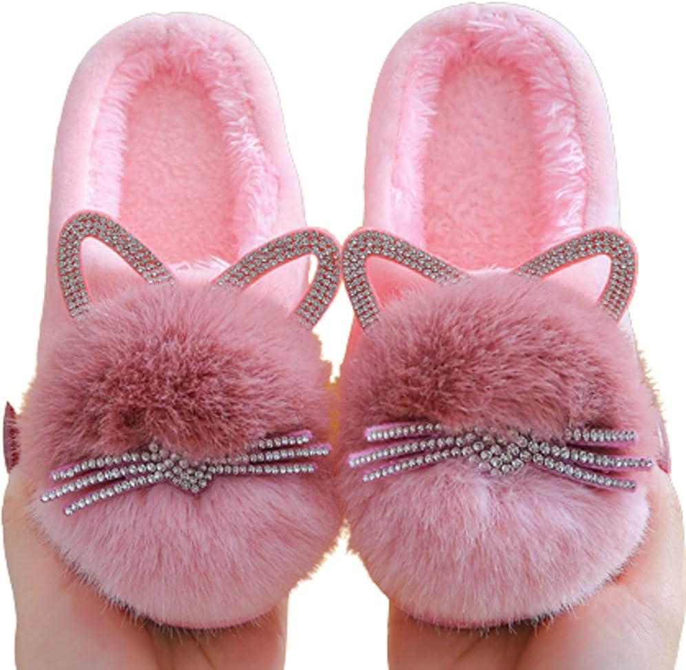 Toddler Cute Cat House Slippers - Fuzzy Winter Warm Soft House Shoes for Girls