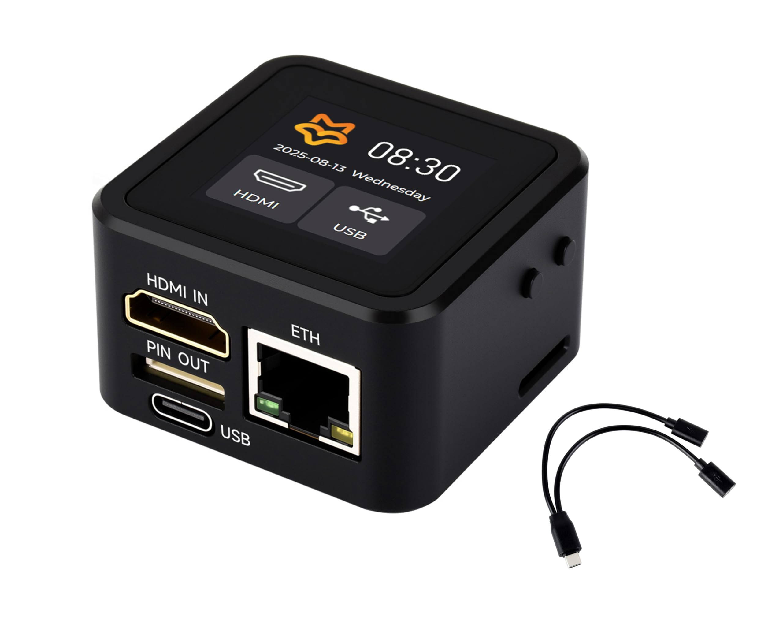 Luckfox PicoKVM, Compact IP KVM Remote Management Tool with 1920×1080@60fps HDMI Input, HID Output, 1.54" Touch Display & Case for Efficient Device Control,Onboard USB Port, TF Card Slot, ETH