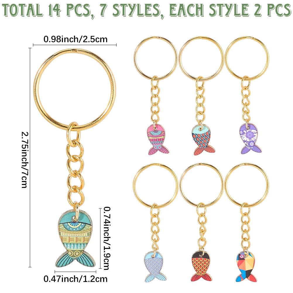 CRASPIRE 14Pcs Fish Key Chains Sea Life Keychains Colorful 7 Styles Small Alloy Enamel Summer Fishes Ocean Animal Hanging Pendant Keychain for DIY Car Key Keychains Party Favors Inspirational Gift - Image 2
