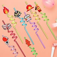 Vista 2 de 24 popotes para fiestas de camiones de bomberos, suministros de fiesta de cumpleaños, adecuados para fiestas temáticas de camiones de bomberos con 2