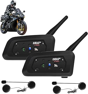 V6 Pro Motorcycle Intercom Bluetooth Helmet Interphone Headset 1200m Full Duplex Motorbike Wireless Headphone 6 Riders Communication for Outdoor Cycling Skiing Camping Mountaineering (2 Pcs)