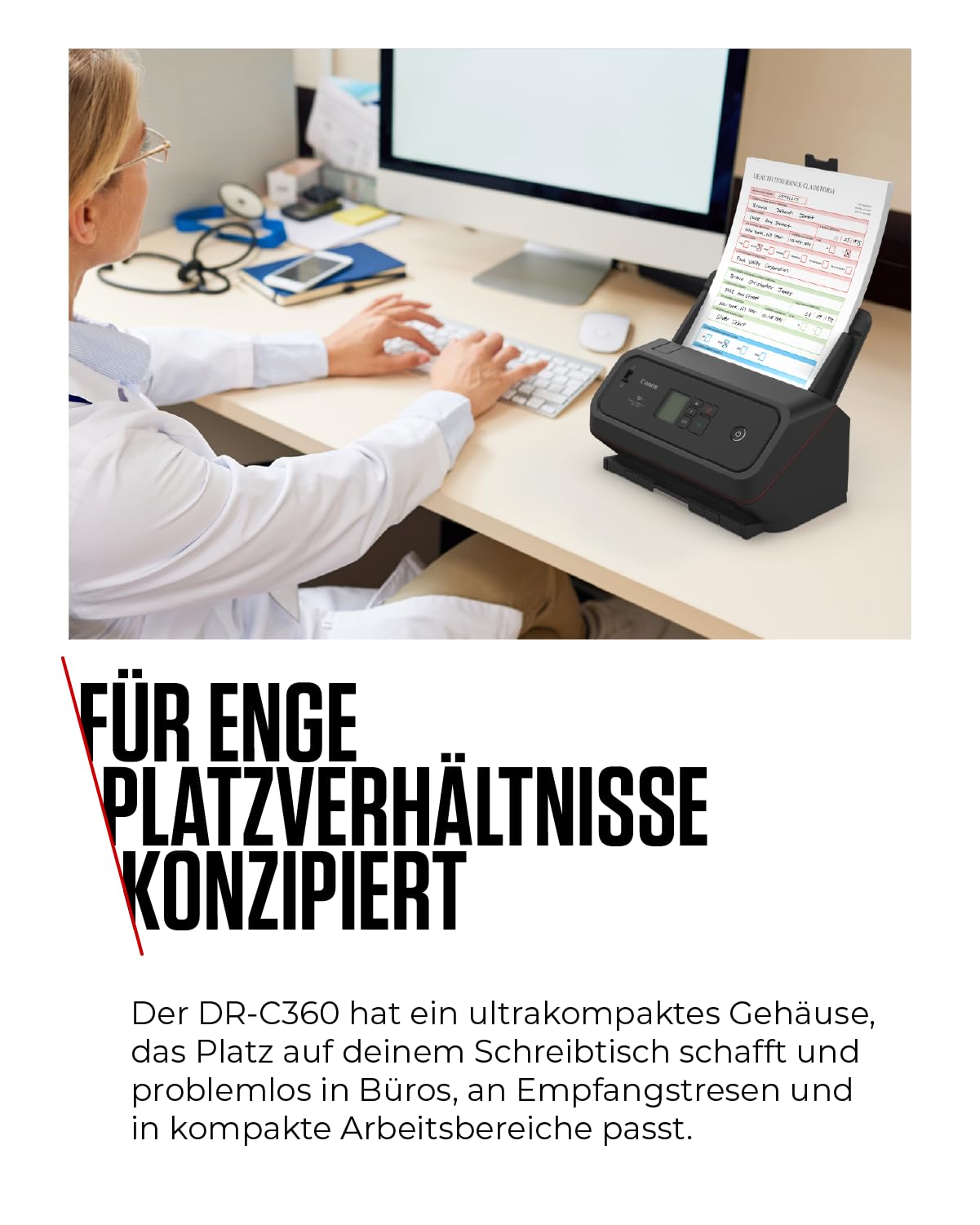 Canon imageFORMULA DR-C360 Kompakter A4-Dokumentenscanner, Duplex