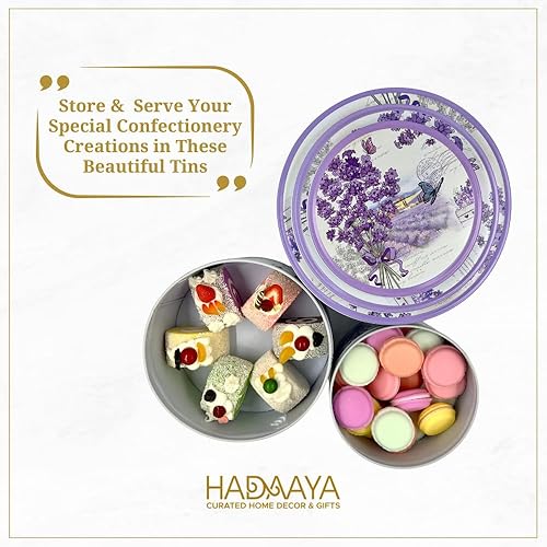 Miniatura 6 de Juego de 3 latas redondas decorativas con tapa para almacenar productos horneados, chocolates, cocinas, pasteles, recuerdos de fiesta de Pascua y más