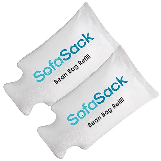 Sofa Sack Foam Filling Bean Bag Refill for Bean Bags, Loungers, and Pool Floats, 100L - 2Pk, White with EZ-Pour Zipper Spout