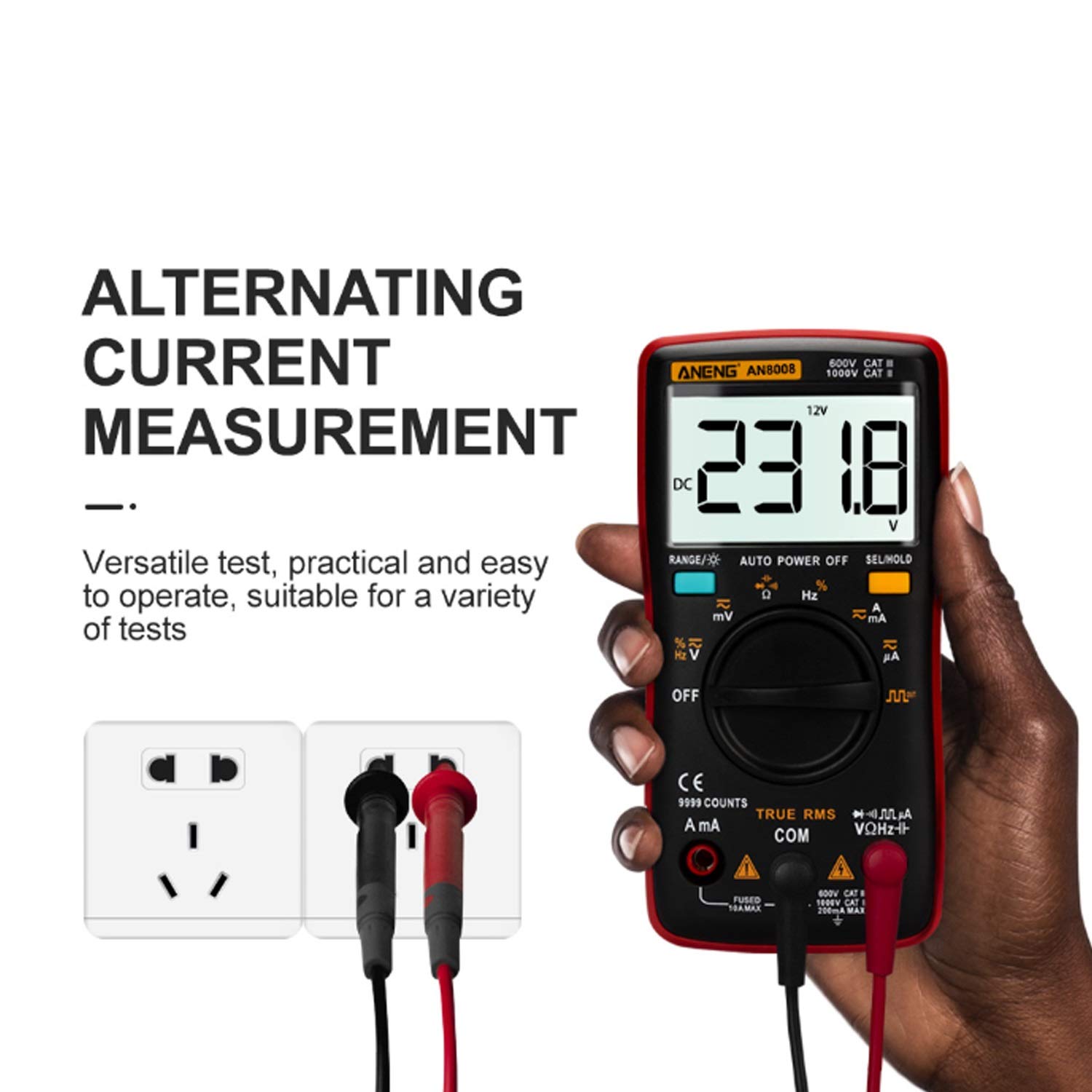 Multimeter AN8008 Digital-Multimeter 9999 Counts Transistor True RMS Tester rm409b Auto elektrische Prüfgeräte Spannungskondensator Meter Für Home Tools, Automotive