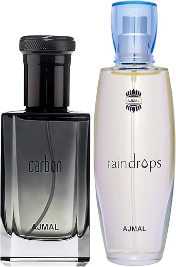 Ajmal Carbon EDP Citrus Spicy Perfume 100ml for Men and Raindrops EDP Floral Chypre Perfume 50ml for Women