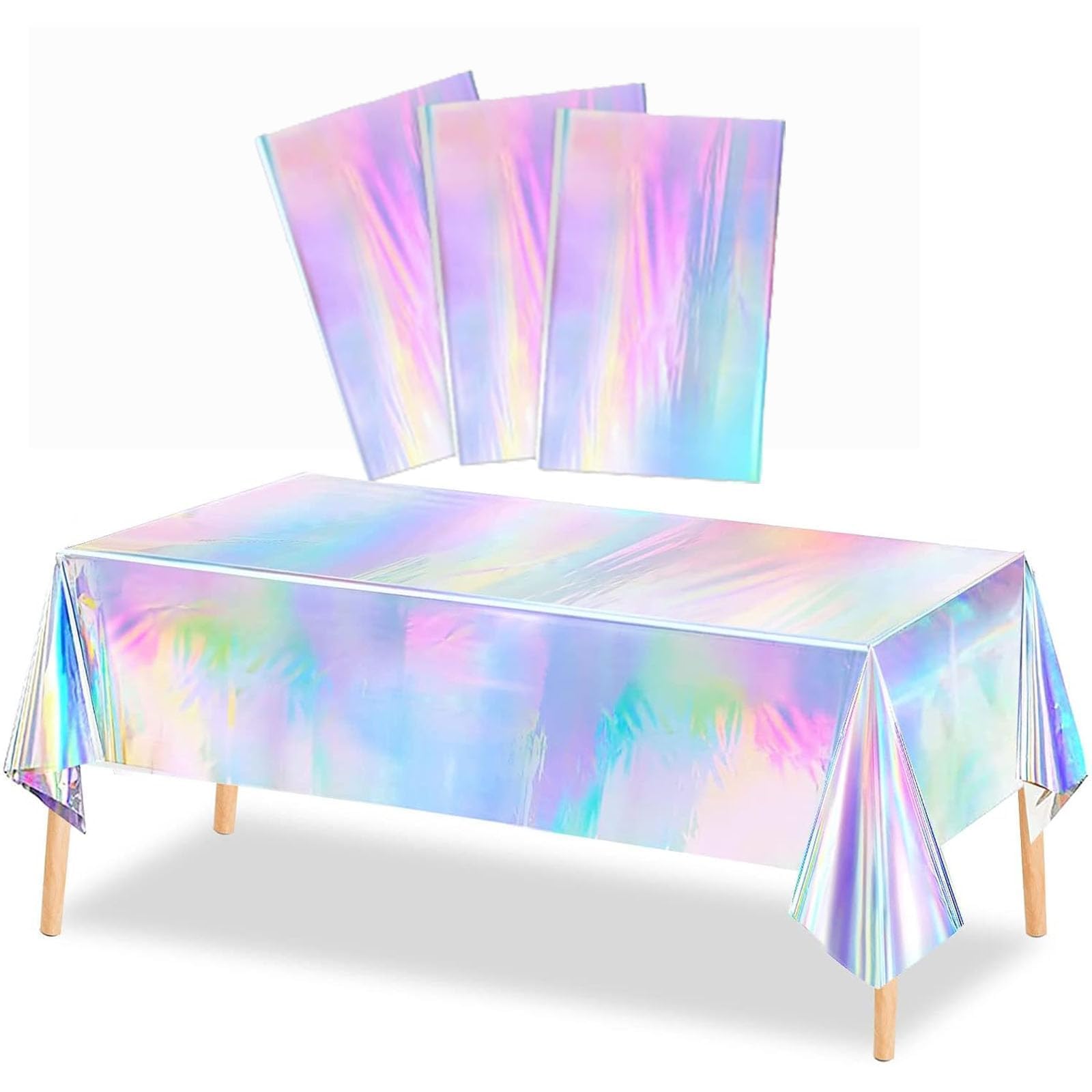 Dolaso 3 Pack Iridescent Tablecloth Laser Disposable Table Covers, 54"x108" Plastic Tablecloths Party Decorations for Birthday Party Wedding Baby Shower Mermaid Ocean Theme Party