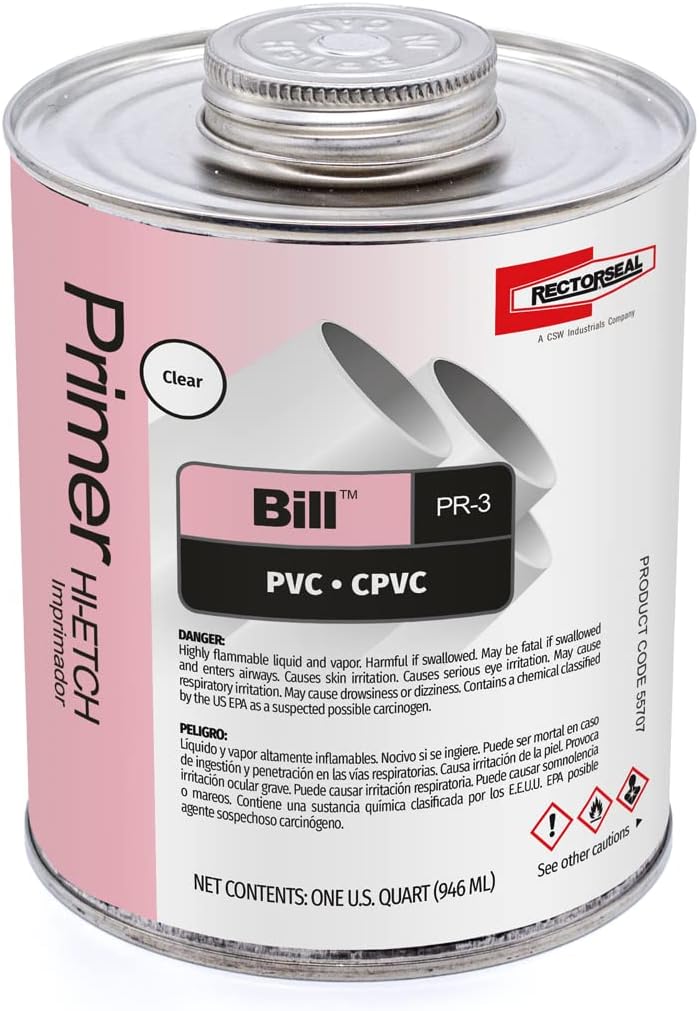 Rectorseal BILL PR-3 55707 Clear Primer, Easy Application, Plumbing, 1 Quart