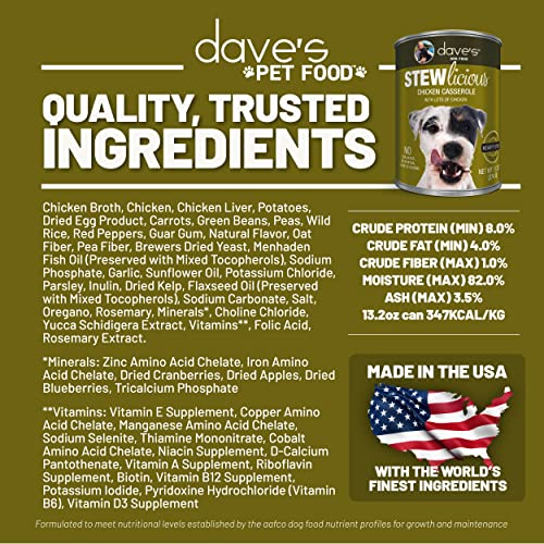 Dave's Pet Food Stewlicious Soft Dog Food Wet (Chicken Casserole), Made In Usa Canned Dog Food, Added Vitamins & Minerals, Wheat & Gluten-Free, Small To Large Dogs 13.2 Oz Cans (Case Of 12) #TOP5