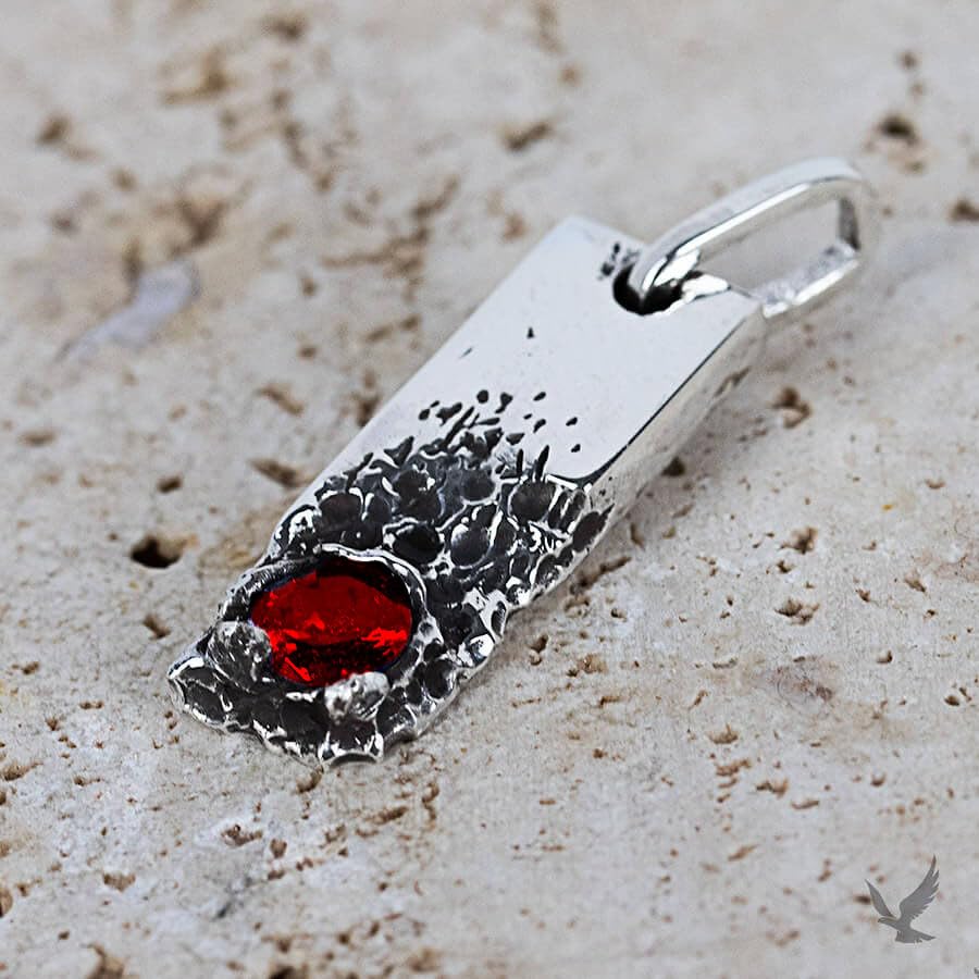 Natural Red Garnet Pendant Mini Mens Garnet Pendant 925 Sterling Silver Charm Hammered Mens Pendant Birthday Gift For Him Gemstone Mens Pendant3