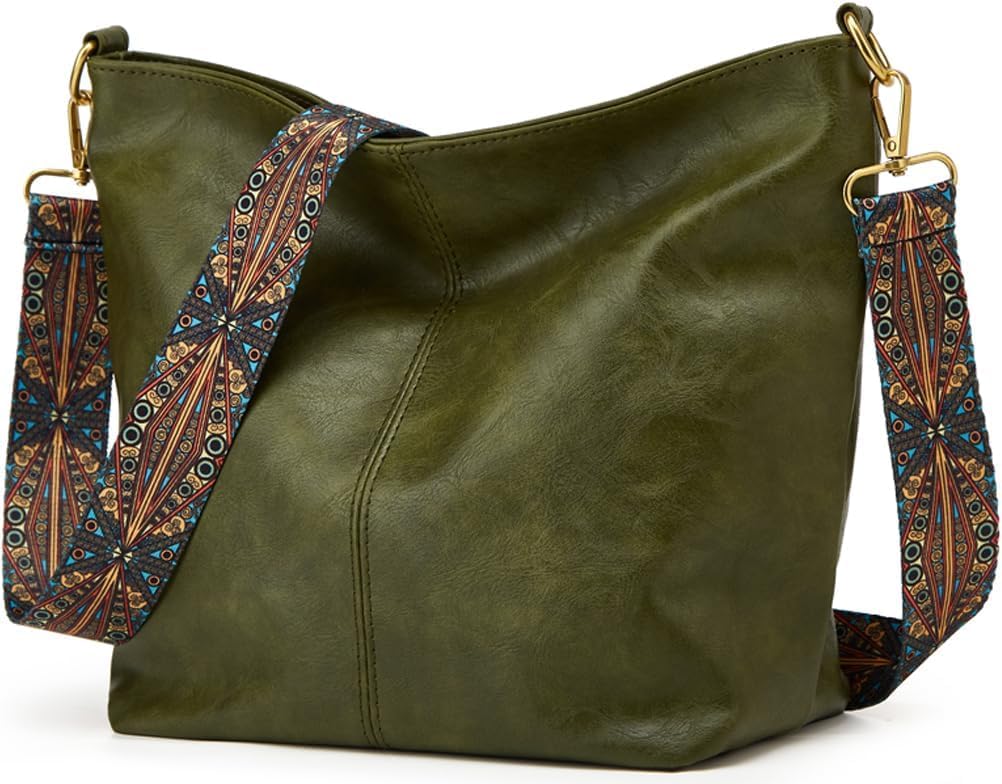 Sling Bag for Women Girls with Wide Bohemian Guitar Strap Small Hobo Shoulder Bags For Work, Travel Vegan Leather Retro Fashion Crossbody Bag Ladies Purses with Zipper Handbags for Women-image-22