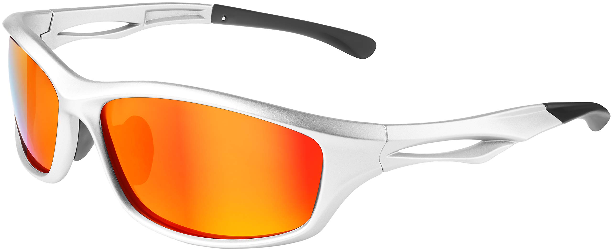 Balinco Polarised Sports Glasses Sunglasses Cycling Glasses with UV400 Protection for Women & Men Perfect for Skiing and Snowboarding for the Ski Slopes (Glossy Silver - Red Mirror)