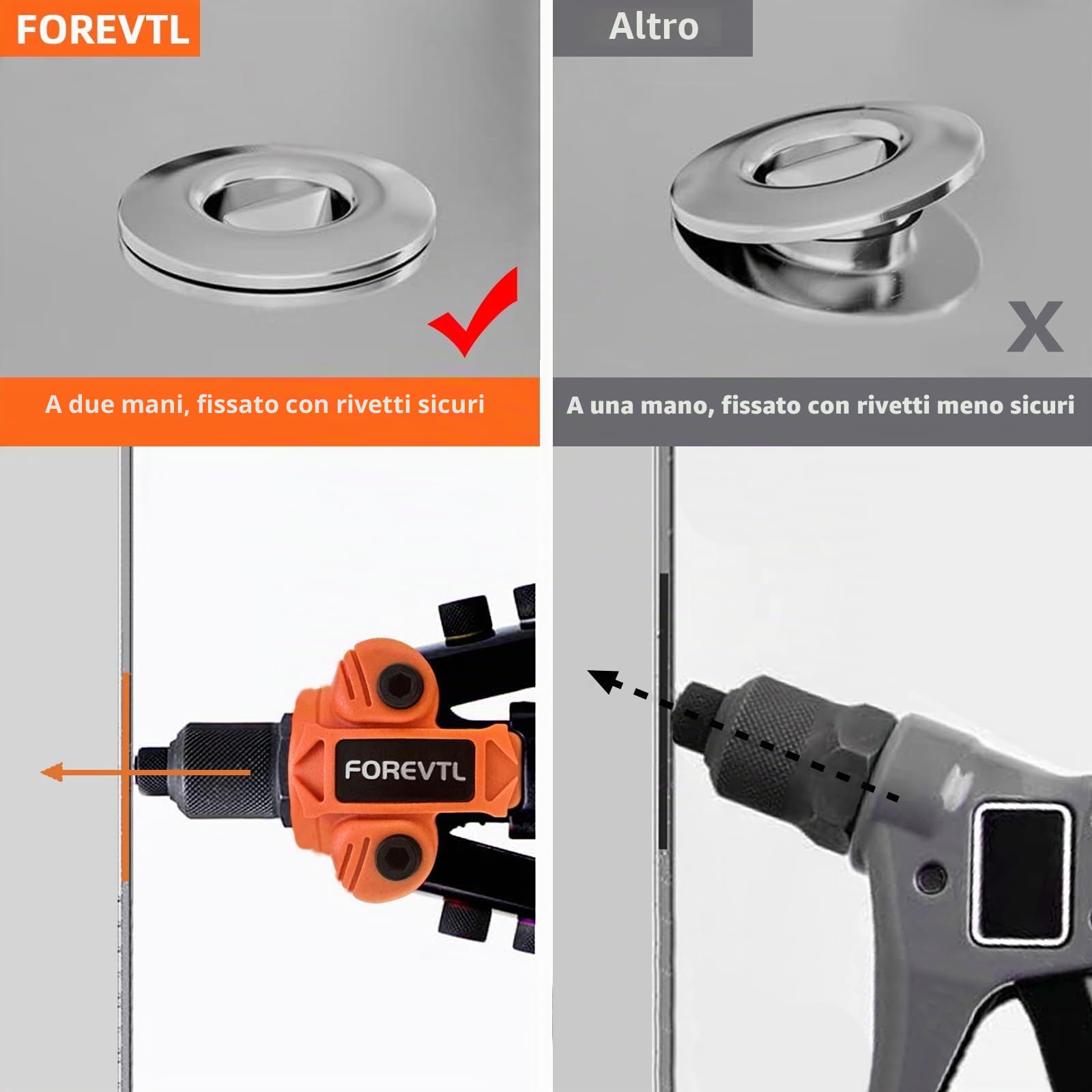 Set di pinze per rivetti da 10" con 200 rivetti per rivetti ciechi con rivetti ciechi da 6,4 mm a 2,4 mm, 5 bocchini intercambiabili, pistola rivettatrice professionale, set di pinze per